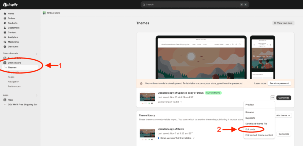 Access Theme Code Editor in Shopify