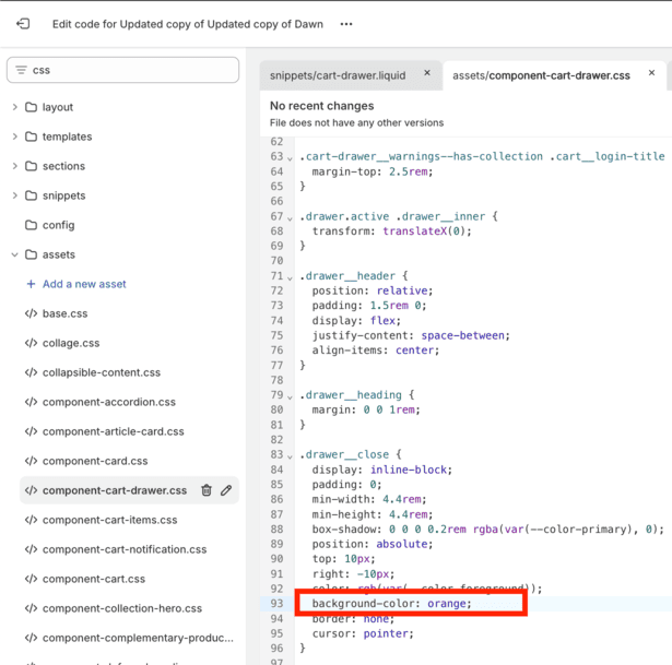 close button css code in theme editor